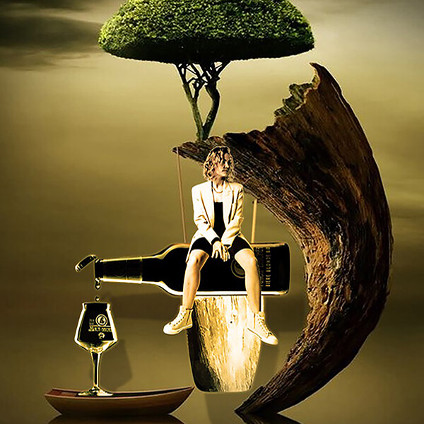 Image manipulation after - A girl sitting on the wine bottle